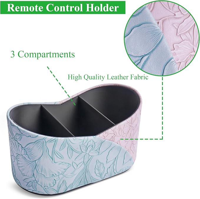 Two Leaves Shaped Leather Art Supply Organizer,Remote Control Holder,Multi-Functional Pencil Holder,3 Compartments Desktop Stationary Organizer(1-Blue Purple)