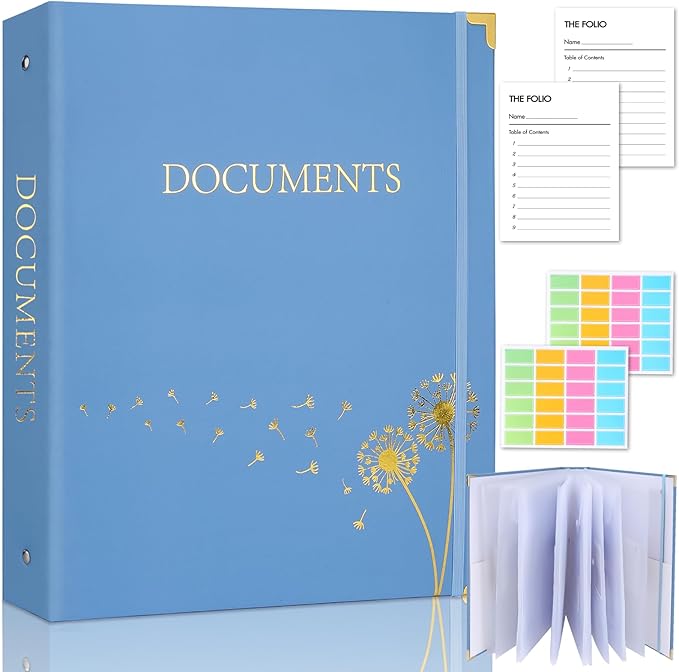 XKDOUS Important Document Organizer Emergency Binder Life Organizer Folio Folders with 9 Pockets Expanding File Storage Holder for Papers, Letters, Cards, Bills, Passports, Photos