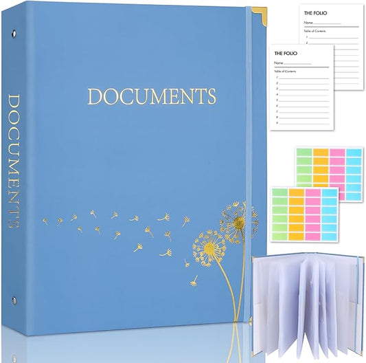 XKDOUS Important Document Organizer Emergency Binder Life Organizer Folio Folders with 9 Pockets Expanding File Storage Holder for Papers, Letters, Cards, Bills, Passports, Photos