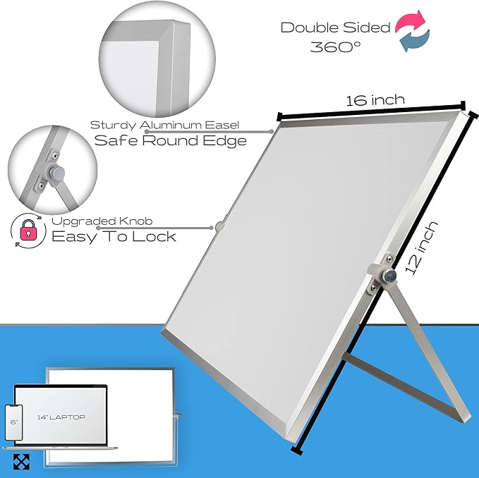 12x16 Magnetic Dry Erase Whiteboard with Stand – Double-Sided Desktop Board, 10 Markers, 4 Magnets & Eraser - Silver Frame | LULU OFFICE