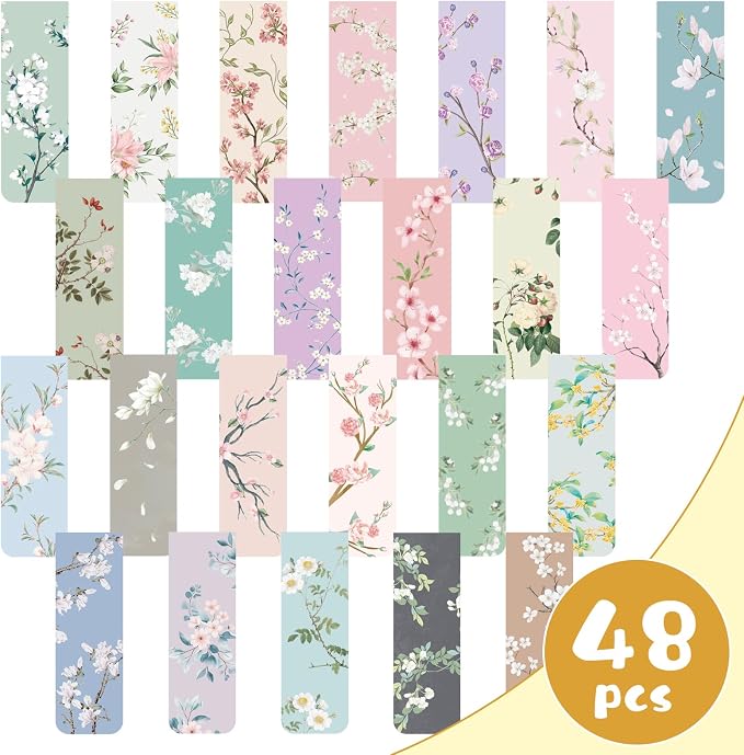 Hooqict 48 Pcs Bookmarks, Magnetic Bookmarks for Women, 24 Styles Floral Book Markers Magnet Book Marks Page Clips for Teachers Students Reading Book Lovers Gifts