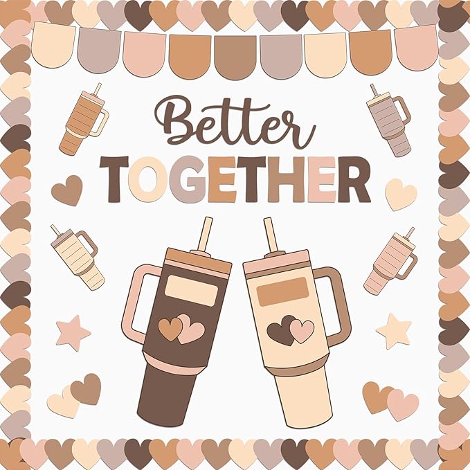 Boho Better Together Classroom Bulletin Board Decorations Motivational Back to School Bulletin Board Set Bottle Cup Paper Cutouts Decor for Office Home School Teachers Kindergarten Wall Door Supplies