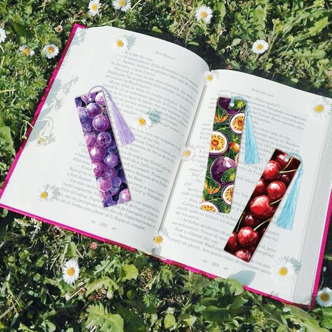 Peacoblue 30pcs UV DTF Bookmarks Transfer Stickers Wraps Fruit Series for Women Men Reading, Waterproof Bookmarkers Decal(No Blank Bookmarks) for Acrylic Plastic Metal Blank Bookmark