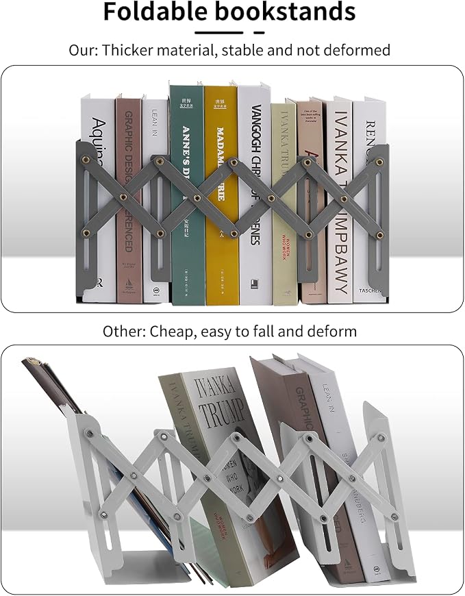 MSDADA Adjustable Bookends, Book Ends for Heavy Books, Expandable Book Organizer for Desk, Shelf, Office, School, for 6 7 8 9 10 11-15 Boys and Girls, Extends up to 19 inches (Grey)