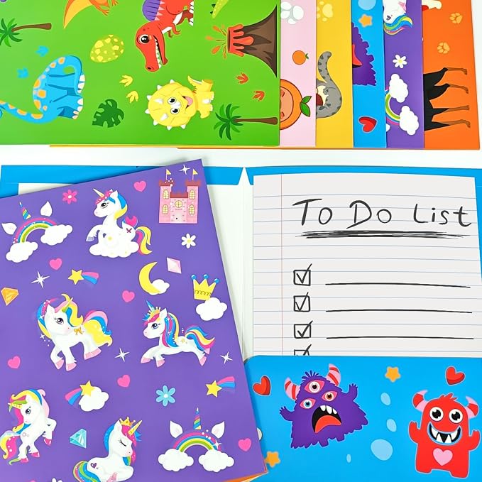Cinrobiye 24 Pack Inspirational 2 Pocket Folders with 32 Name Labels, Decorative Motivational Letter Size Kids Folders File with Pockets for Office Home Homework Documents Storage Organizer