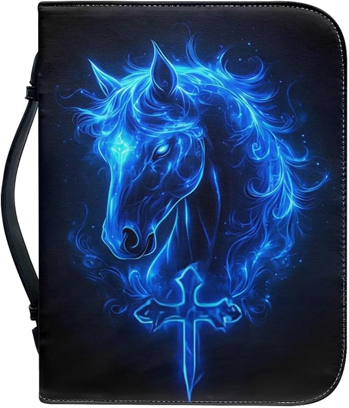 Bible Covers for Women with Handle Blue Horse Cross Lightweight Large Bible Tote Bag for Man Waterproof Multi-Functional Man Bible Carrying Case