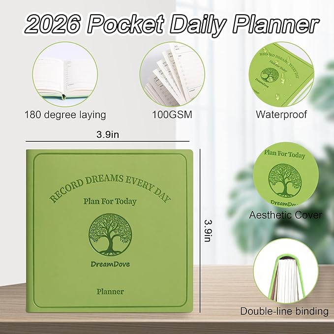 2026 Pocket Planner Undated With Hourly Schedule 3pcs Small Undated Daily Planner Pocket Size3.9" X 3.9" Cute Softcover Leather Daily Calendar Planner 2026 For Purse Organize Tasks And Appointments Office Supplies Book For Women Men