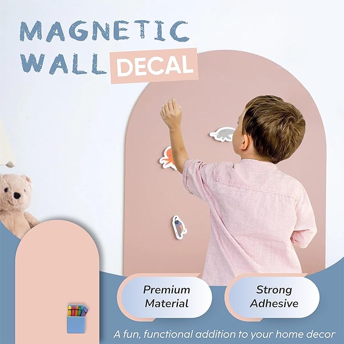 YOUNGJQ Magnetic Arch Wall Decal, Magnetic Chalkboard for Wall 42" x 32" Adhesive Backing Wallpaper for Playroom Home(Camel Blush)