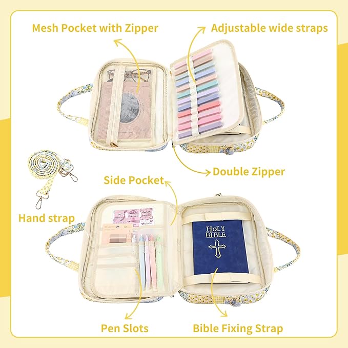 BESARME Bible Bags for Women, Large Bible Cover Case with Strep Mother's Day Gifts Journaling Supplies Christian Gifts for Women(Spliced Flower)