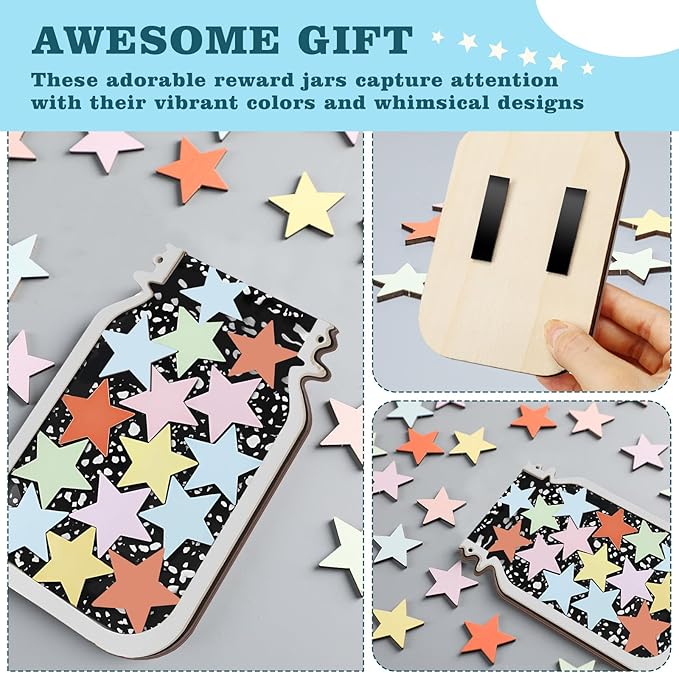 Tinlade Magnetic Reward Jar Composition Notebook Theme Star Jar Reward System Classroom Board Incentive Supplies with Stars Home Chore Chart Good Behavior Management Tools Back to School Must Haves