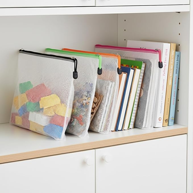 EVERECO 30pcs Mesh Zipper Pouch Bags, Letter Size A4 Mesh Bags with Zipper, Plastic Zipper Pouches for Classroom Office Supplies, Travel, Lego, Board Game Storage & Puzzle Storage