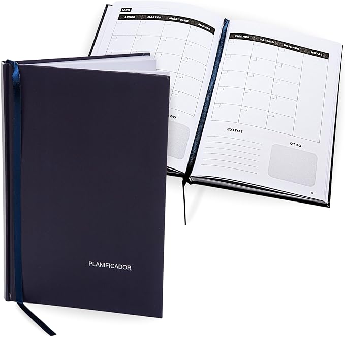 Spanish Weekly Planner & Habit Tracker – Undated 6"x9" Agenda en Español – Goal Setter, Monthly & Daily Organizer – Navy Blue Hardcover
