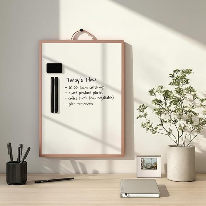 Rose Gold Magnetic Dry Erase Whiteboard 12 x 16 Double Sided, Portable Small White Board with Handle, to Do List Note Board, Write and Wipe for Desk Wall, Includes 2 Markers Eraser 2 Magnets