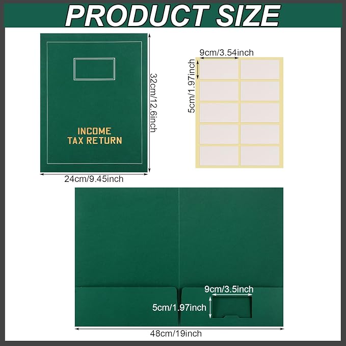 Kisston 25 Pcs Tax Return Folders Bulk 2 Pocket Gold Foil Stamped Income Tax Folders with Blank Labels Business File Office Organizer (Green)
