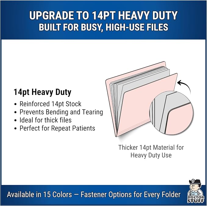 Pink File Folders, Doctor Stuff, Letter Size Reinforced End Tab Folder, 14 pt Stock, Box of 50