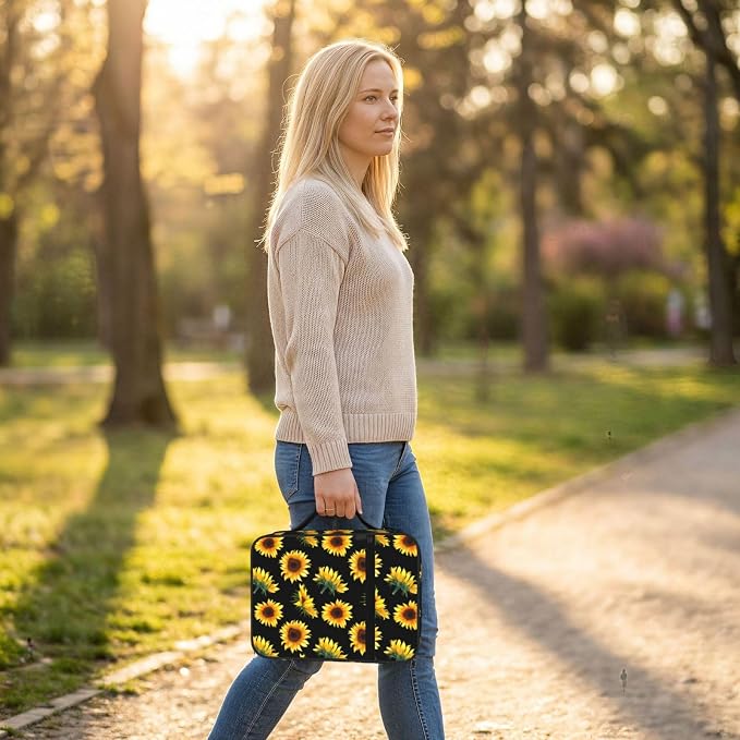 Sunflower Flower Floral Black Bible Cover Case Carrying Book Protector Case Bible Study Supplies Accessories Holder Case Christian Gift for Women Men