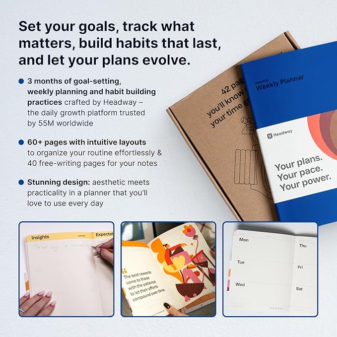 Headway 2026 Planner, 3-Month Leather Soft Cover Calendar Planner for Women, 8.2" x 6.5", Agenda & To-Do List Book with Bookmark, Undated Daily & Weekly Pages, Organizer for School Home Office, Blue
