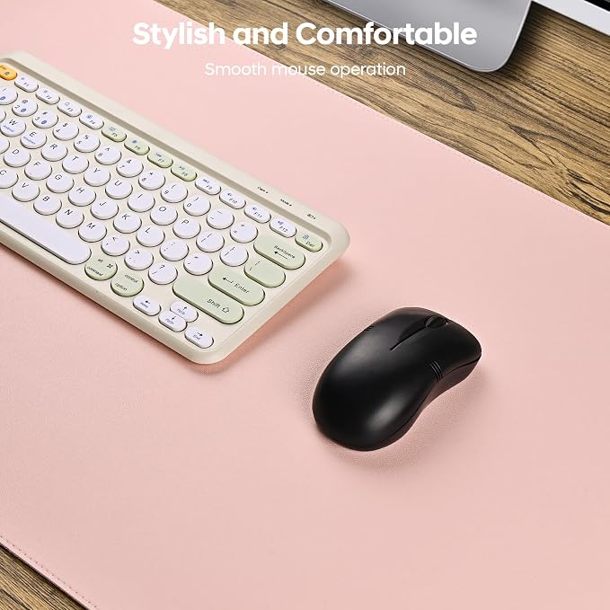 Leather Desk Pad Protector, Office Desk Mat, Large Mouse Pad, Non-Slip PU Leather Desk Blotter, Waterproof Computer Desk Writing Pad for Office and Home (Lighr Pink, 36" x 17")