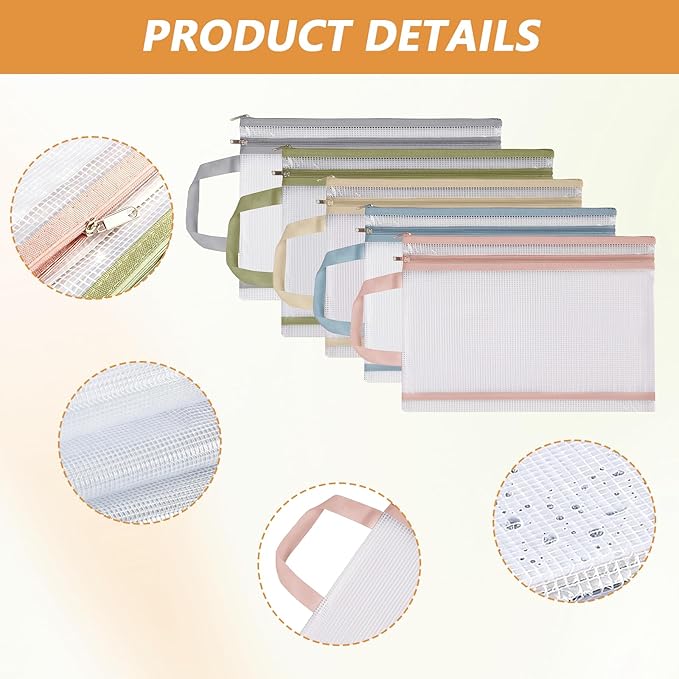 15 Pcs Mesh Zipper Pouch Bags, A4 Colored Zipper Pouch Double-Layer Nylon Puzzle Organizers and Storage Building Block Toy Board Game Storage Clear Pouch Bags for School Office & Home(5 Colors)