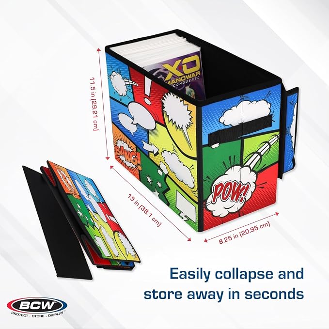BCW Comic Foldaway | Collapsible Comic Book Storage Tote for 125-150 Comic Books | Foldable Box for Comic Books (4 Pack, Pow!)