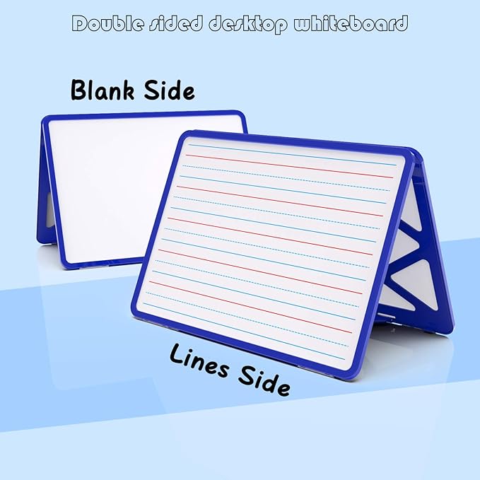Small Dry Erase White Board with Stand, Double Sided Dry Erase Board for Kids, Foldable Small White Board Portable Mini Whiteboard with Lines & Holder for Home School Office