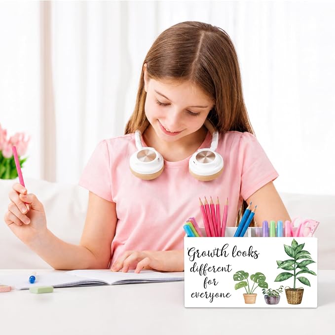 Health Inspirational Pen Holder Growth Mindset Classroom Decor, Motivational Pencil Holder, Growth Looks Different for Everyone Sign for Teachers Calm Corner School Counselor Office