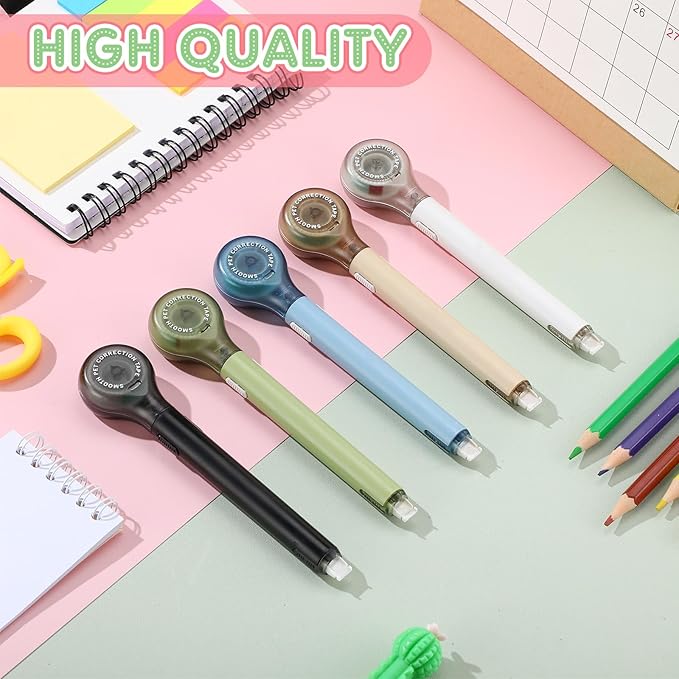 Gersoniel 10 Pack Correction Tape Pen Correctional Ink Tape Push Pull Protective, Easy to Use Applicator for School Office Supplies, 0.2 x 236 Inch (Natural Color)