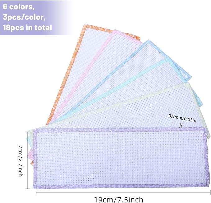 GLOBLELAND 18PCS 6 Colors Blank Cross Stitch Bookmarks 14CT Colored Lace Embroidery Edge Cross Stitch Bookmark Kits DIY Blank Bookmarks 7.5x2.7inch