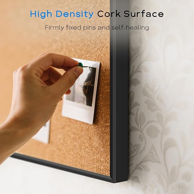 White Board Cork Board Combo, 30" x 20" Magnetic Dry Erase Whiteboard & Corkboard for Wall, Vision Board for Home Office School, Black Aluminum Frame