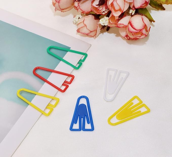 Tupalizy 50PCS Plastic Paper Clips Bookmarks Smooth Colored Paperclip Clamp for Scrapbooking Planners Notebook Travel Photos Documents Crafts Teachers School Home Office Supplies (35mm, Triangle)