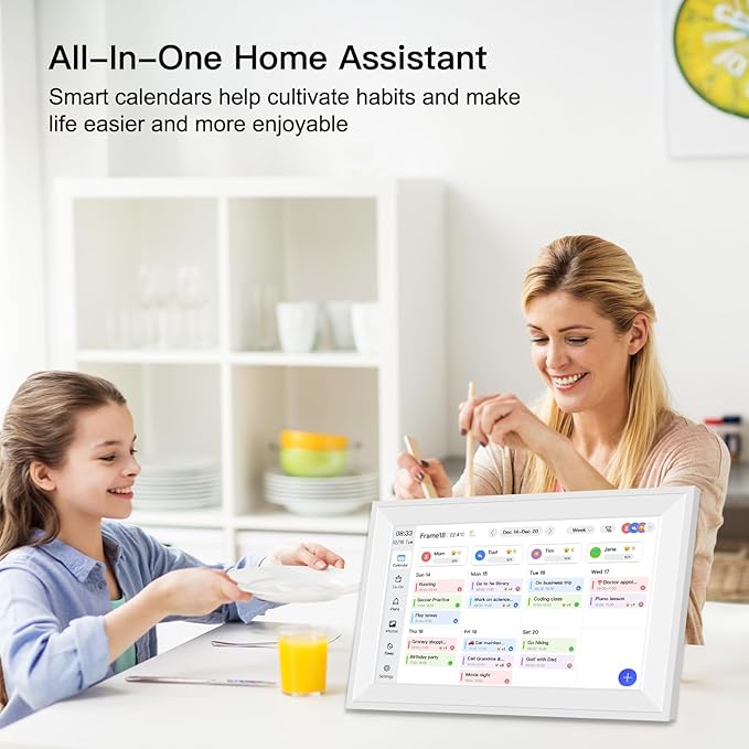 Fotocube 15.6" Digital Calendar Wall Planner Chore Charts and To Do List HD Smart Touch Screen Interactive display Desk Calender for Family Schedules Built-in Digital Photo Frame Function White