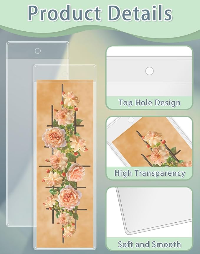 DSYIL 120 Pack Bookmark Sleeves, Clear Bookmark Holders for 5.5 x 2 Inches Bookmarks, Plastic Blank Book Mark Cover for School, Office and Party Favors