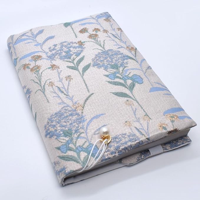 BLBMH 10x7 Book Cover | Handmade Non-Stretch Fabric Bible Cover with Bookmark | Washable Large Hardcover Paperback Protector | Privacy Reading Gift for Women - Dandelions Blue