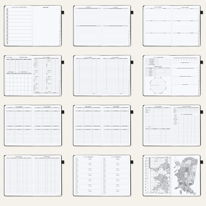 Budget Planner with Monthly Tabs - 7" x 10" Hardcover Budget Book, Monthly Bill Organizer with Pockets, Undated Finance Planner with Expense Tracker Notebook to Take Control Your Money- Black