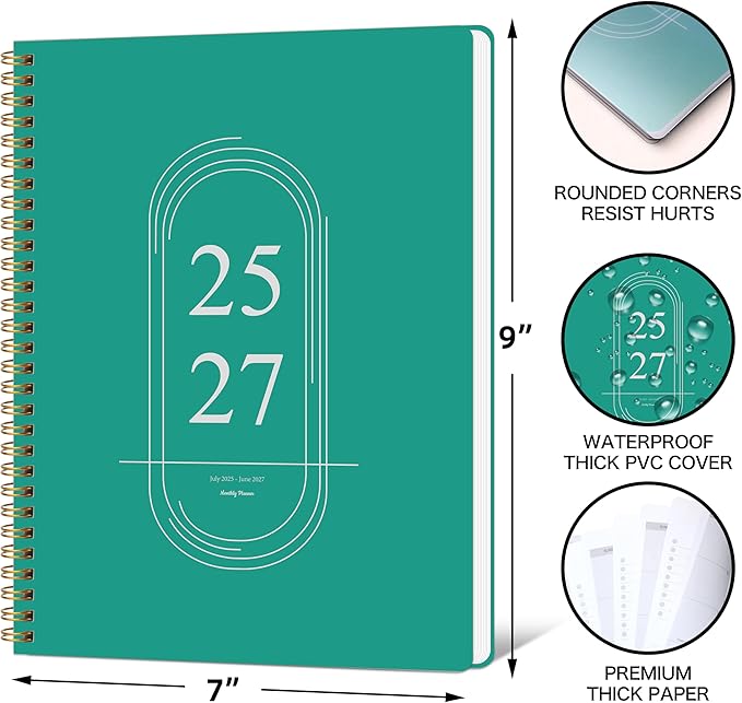 2026-2027 Monthly Planner, Jan 2026-June 2027, B5 (7" x 9"), 2 Year Monthly Planner, 24 month Calendar, Simple Calendar Planner Notebook Soft PVC Cover, Suitable for Schools & Offices,Aquamarine