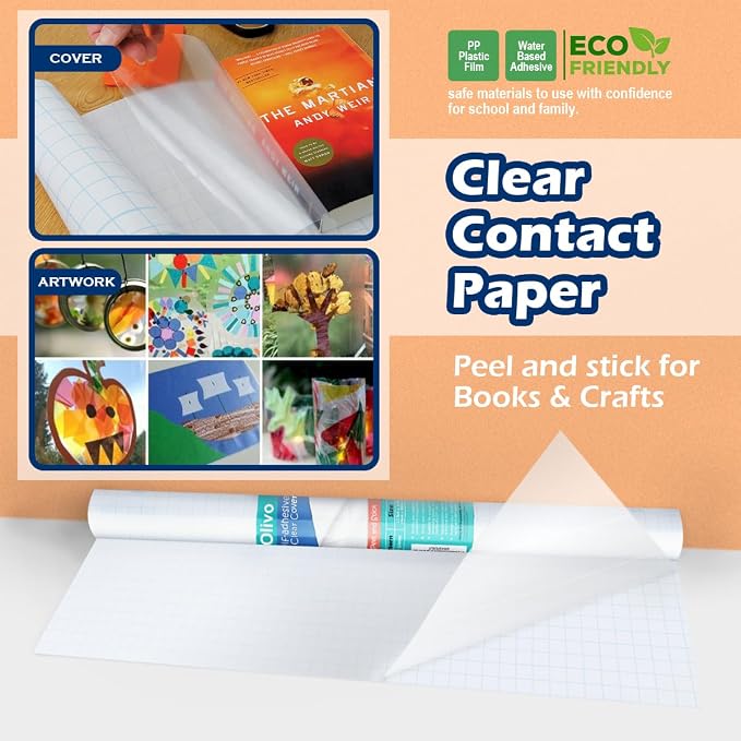 Diamonds Clear Contact Paper Roll for Books Crafts, 17.5in x 10ft Sticky Adhesive Clear Plastic Cover Protector Film Liner