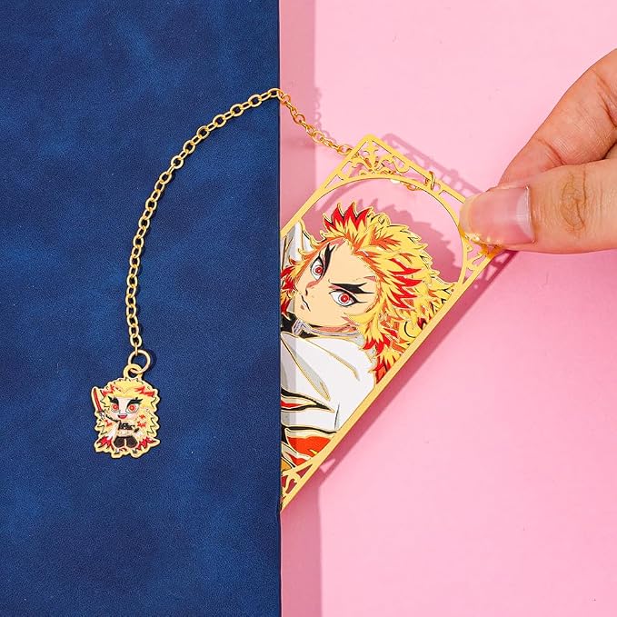 Demon Kamado Bookmark Page Mark, Anime Tanjiron Zenitsu Giyuu Kyoujurou Figure Reading Tool, Stationery Gifts for Reading Lovers Bookworm (Style A)