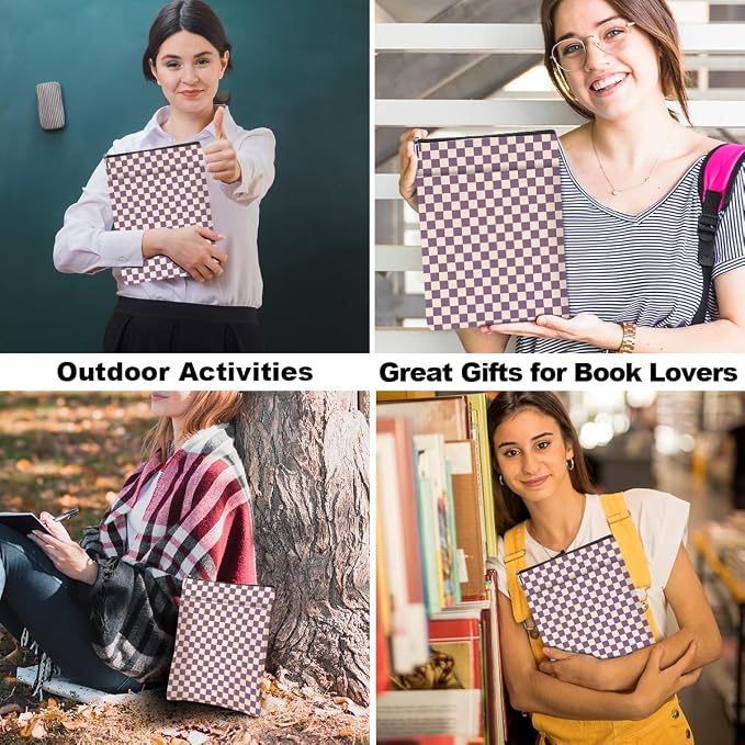 Purple Plaid Book Lovers Gifts Book Sleeve Vintage Checkered Waterproof Book Cover Book Pouch Book Protector with Front Pocket Book Club Christmas Birthday Gifts for Women Girl Reader Book Accessories