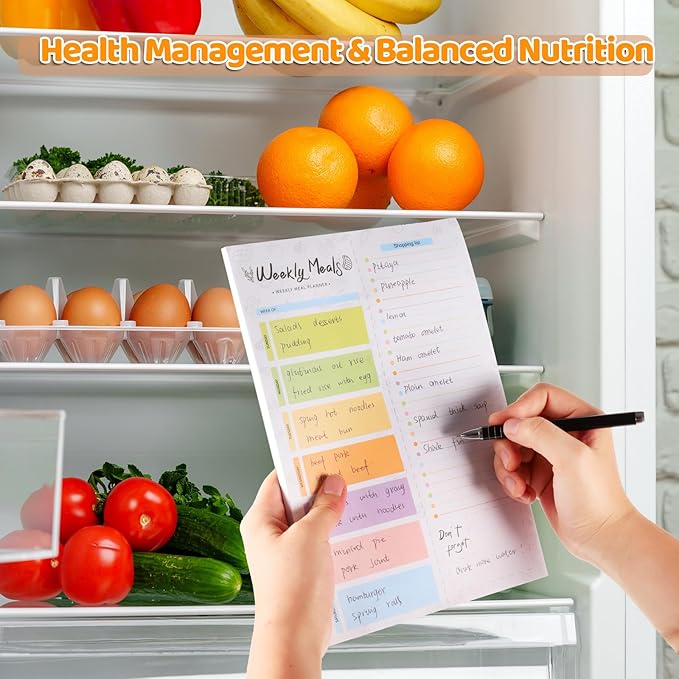 60 Sheets Meal Planner for fridge with Pen Holder, 7x10'' Magnetic Meal Planner and Grocery List Undated Weekly Meal Planners with Tear off Shopping List and Convenient Shopping