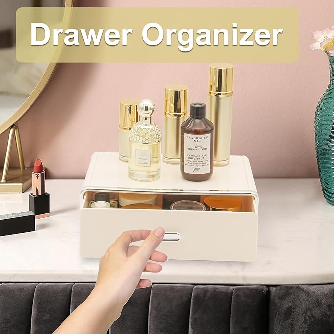 Clear Drawer Organizer Stackable Drawer Storage Makeup Organizer for Store Cosmetics and Skincares, Suitable for Vanity, Bathroom Home Organization-White