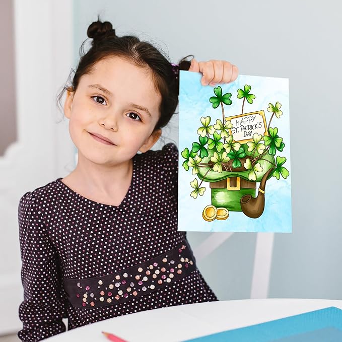 COCHIE 36PCS 8x10 Inches St. Patrick's Day Coloring Pages for Kids, Bulk Color Your Own Sanit Patricks Shamrock Paper Crafts Party Favors, Small Coloring Sheets Holiday Gifts
