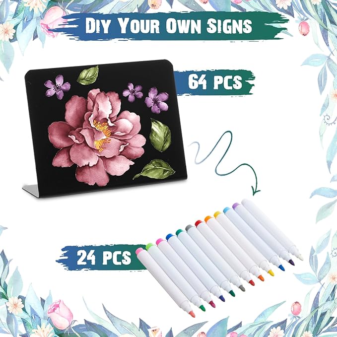 Skyygemm 64 Pcs 3.94 x 2.95 Inch Chalkboard Signs for Food Table Signs Food Labels for Party Food Signs Food Tags for Party with 26 Water Based Chalk 4 Cleaning Cloth 2 Bottle for Buffet Weddings
