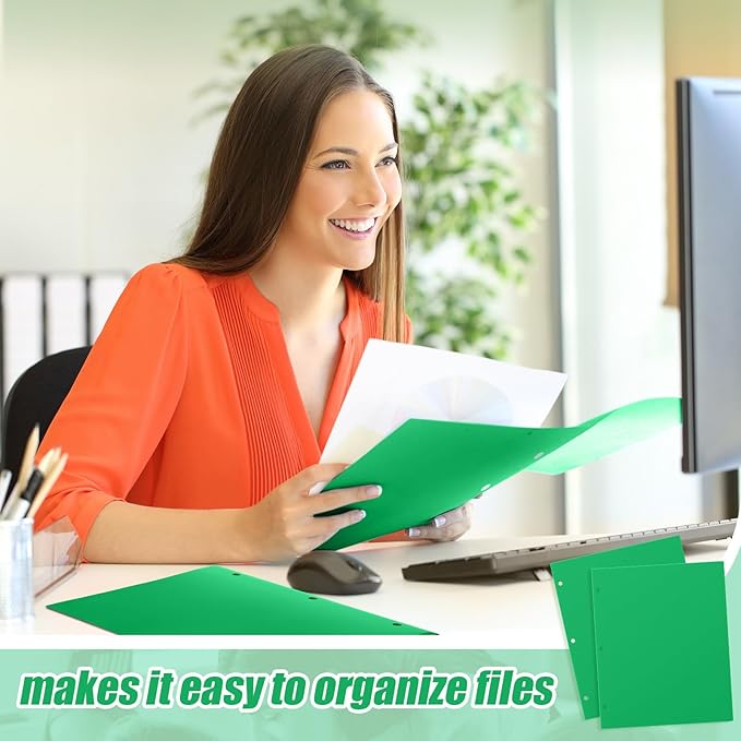 Yeaqee 72 Pcs Plastic Folders with Pockets Bulk 3 Hole Punched 2 Pocket File Folders for 3 Ring Binder Divider Folder for Notebooks, Durable Poly for Office Home (Green)