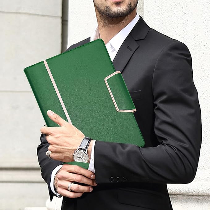 Toplive Padfolio Portfolio Case, Conference Folder Executive Business Padfolio with Document Sleeve, Letter/ A4 Size Clipboard, Card Holders, Portfolio Padfolio for Women Men, Drak Green