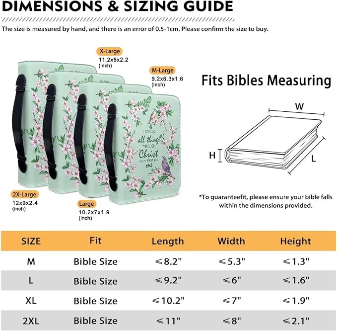 Bird Flower Cross Bible Covers for Women Bible Holder Case Large Size with Handle Waterproof Bible Protector PU Leather Bible Organizer Bag for Men