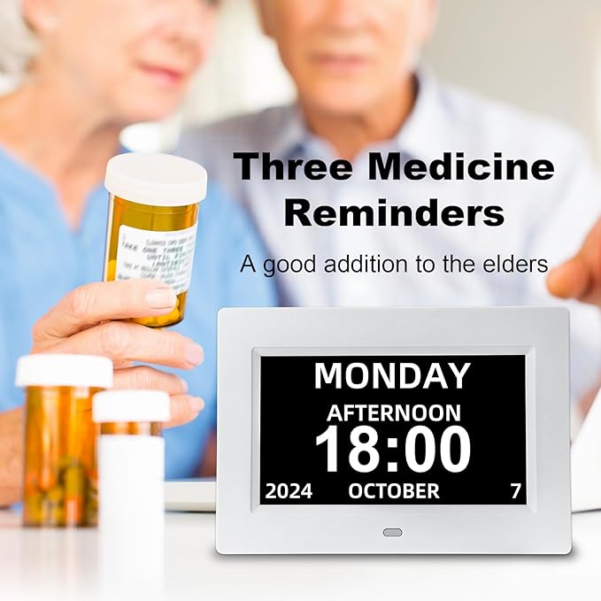 LiviNGPAi Digital Calendar Alarm Clock for Seniors, Electric Large Display with Date Day of Week Time Clock, 12 Custom Alarms, Auto-Dimming, Medication Reminder, Dementia-Friendly Design