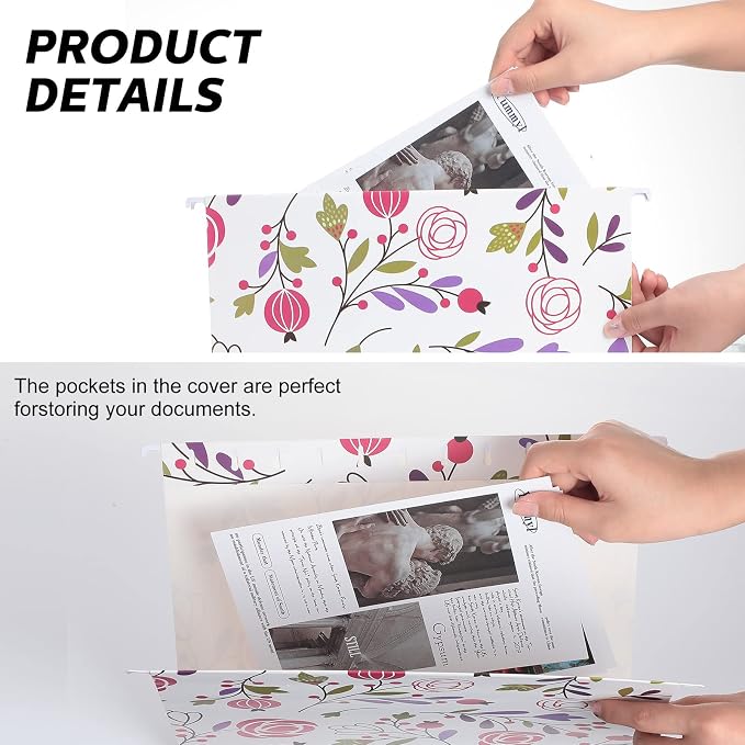 30 Pcs Decorative File Folders Floral Folders, 10 Colored Designs Cute Hanging File Folder Including Adjustable Tabs and Inserts, Letter Size Colored File Folders for Office