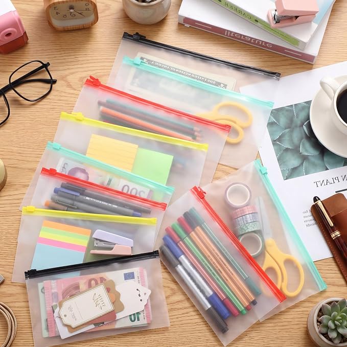ReliThick 300 Pack Mesh Zipper Pouches Bulk, 9.5 * 4.3 In Small Pencil Case Plastic Envelopes for Cash Office School Supplies Storage, Money Organizing (Black, Red, Yellow, Green)
