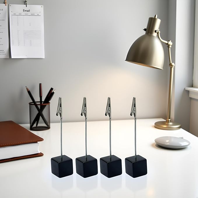 4Pcs Memo Clip Holders Stand with Alligator Clasp Pictures Card Paper Note Clip for Office Home Use, Office Memo Holders, Desk Accessories and Workspace Organizers
