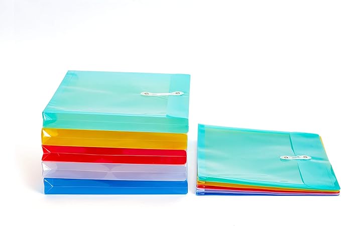 FANWU Plastic Letter Size Envelopes with Button & String Tie Closure, 1-1/6" Expansion, Side Load, Clear Poly Reusable File Folders Project Paper Documents Organizer for Office School & Home